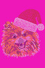 Pomeranian with Santa Hat - Hot Pink Bandana