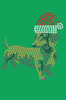 Dachshund # 2 with Santa Hat - Kelly Green Bandana