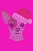 Chihuahua Face with Santa Hat - Hot Pink Bandana