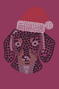 Dachshund Face with Santa Hat - Burgundy Bandana