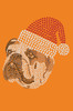 Bulldog Face (Brown) with Santa Hat - Orange Bandana