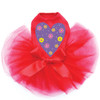 Purple glitter heart with yellow and fuchsia flowers dog red tutu for large and small dogs.