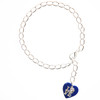 Silver plated chain collar with silver plated charms.
Love with paw on blue acrylic heart.