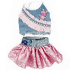 Vintage Pink Bunny Denim Harness Vest with sequin skirt (sold separately)