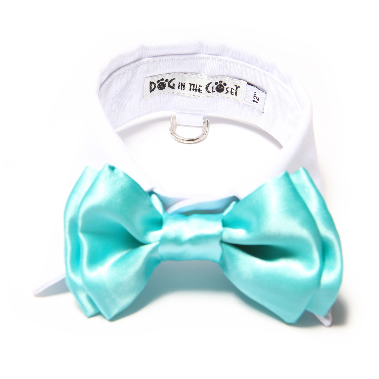 White Shirt Dog Collar with Tiffany Blue Bow Tie