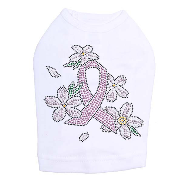 Pink Ribbon with Flowers Dog Tank
