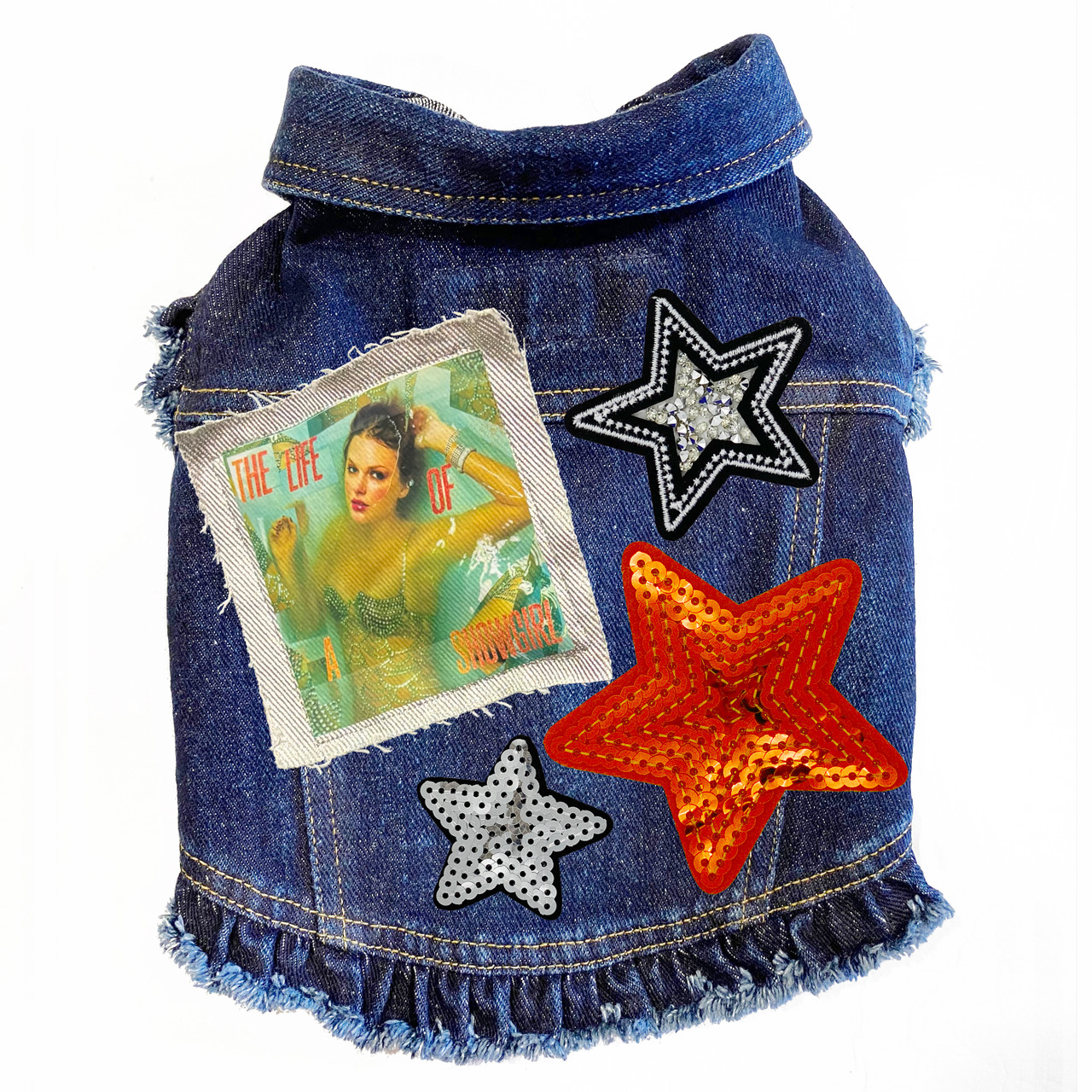 Life of a Showgirl Swiftie Dog Denim Jacket | Sequin Star Dog