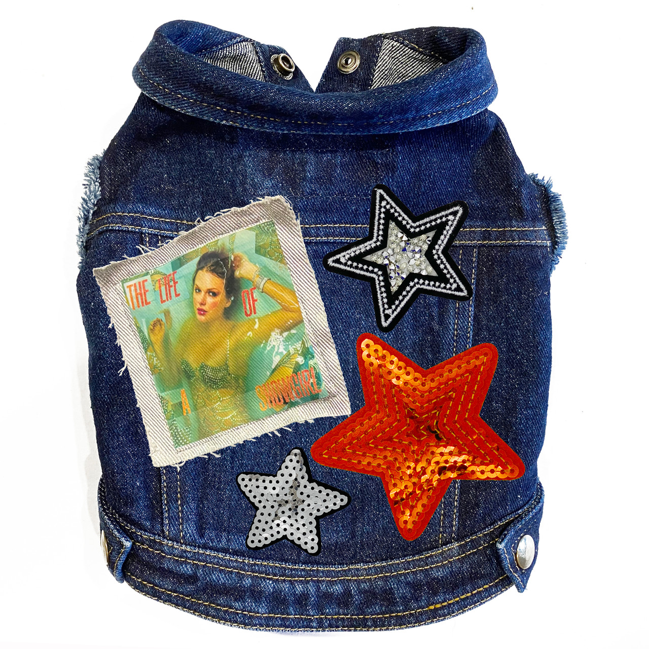 Life of a Showgirl Swiftie Dog Denim Jacket | Sequin Star Dog