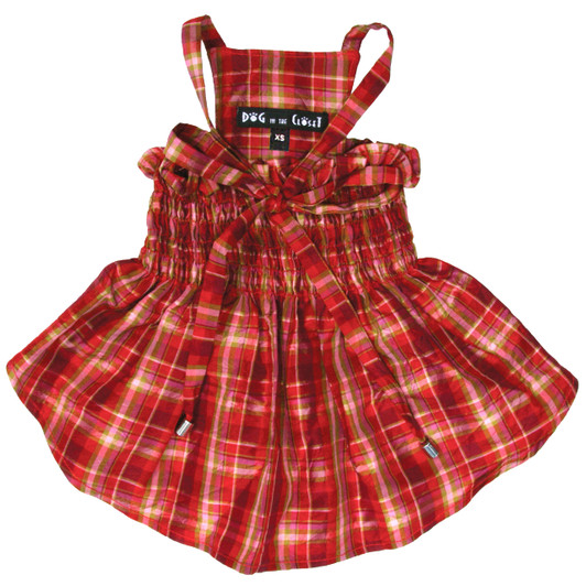 Comfortable elastic bodice and adjustable straps make these versitile dresses a staple for any dog’s closet.  Dresses also may be layered under many of our denim harness vests.