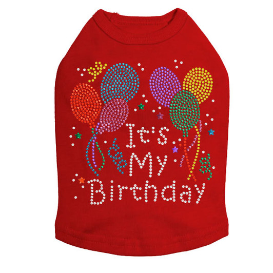 It's My Birthday rhinestone dog tank for large and small dogs.