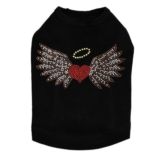 Heart with Wings & Halo rhinestone dog tank for large and small dogs.