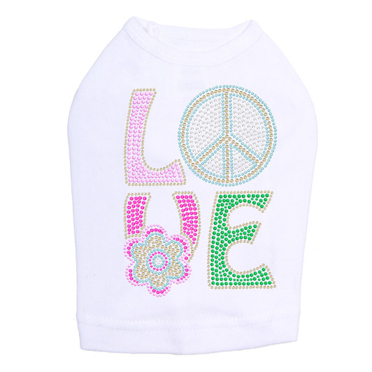 Love with Peace Sign & Flower Rhinestone Dog Tank
