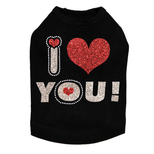 I Love You #2 Rhinestone dog tank for large and small dogs.