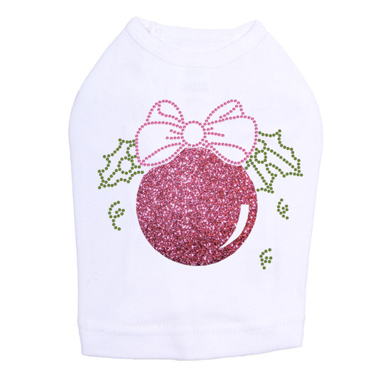 Pink Glitter Ornament - White Dog Tank
