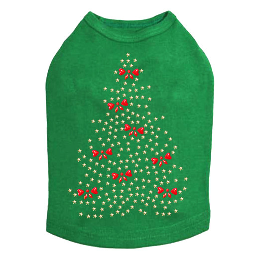 Gold Christmas Tree with Red Bows - Kelly Green Dog Tank