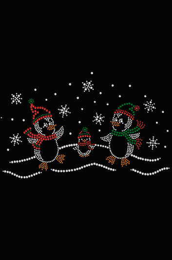 Penguin Family with Snowflakes - Black Women's T-shirt