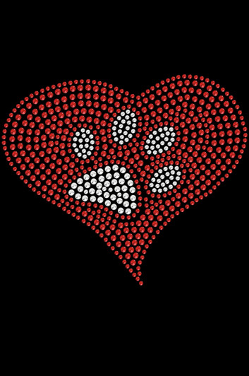 Red heart with rhinestone paw adult t-shirt or tank.