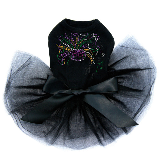 Mardi Gras mask with music notes dog tutu for large and small dogs.