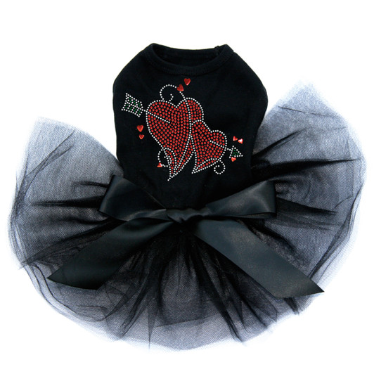Red Rhinestone Hearts with Arrow on black tutu for large and small dogs.