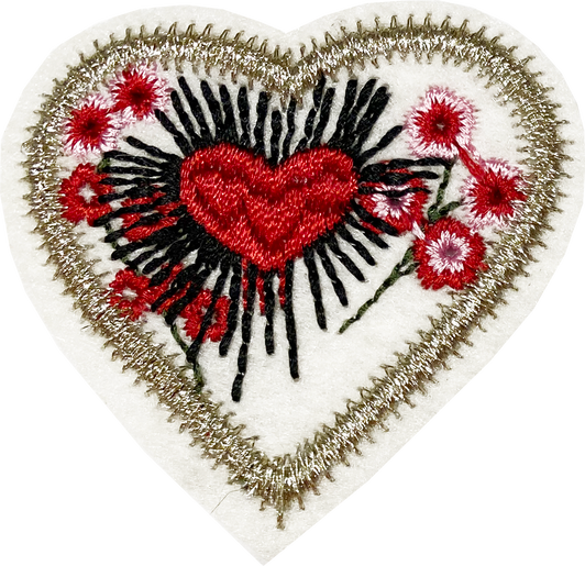 Heart White with Flowers- Patch