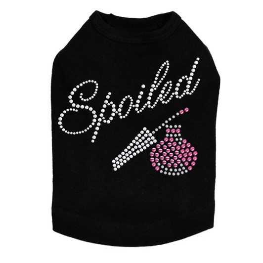 Spoiled with Austrian crystal Nail Polish rhinestone dog tank for large and small dogs.
5" X 4" design with silver & hot pink Austrian crystal rhinestones & nailheads.