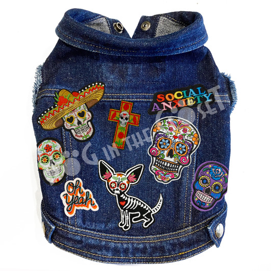 Sugar Skulls Denim Dog Jacket