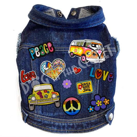 Peace, Love, & Happiness Denim Dog Jacket