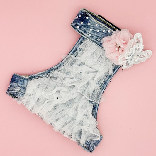 Denim with White Tulle Halter Top Denim with White Tulle Halter Top