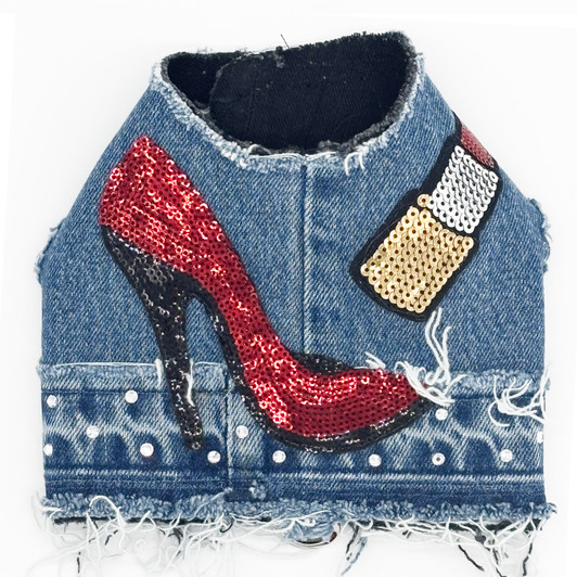 Vintage Red Heel Denim Harness Vest Back