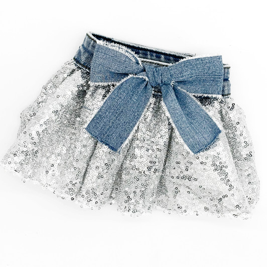 Silver Sequin Skirt with Vintage Waistband