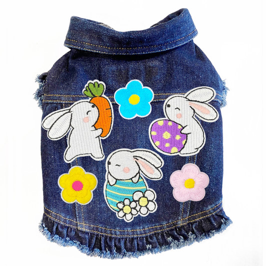 Cute Spring Bunnies Denim Dog Jacket
