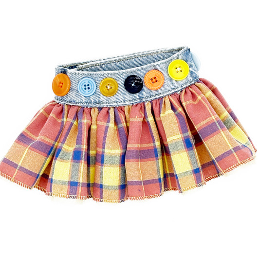 Fall Plaid Skirt with Denim Button Waistband