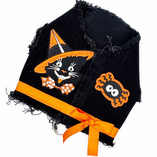Spooky Cat Denim Harness Vest 