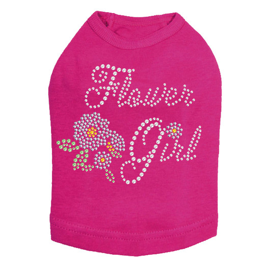 Flower Girl rhinestone dog tank for large and small dogs.
4.5" X 3.5" (small) & 9" X 7.5" (large) design with clear, silver, yellow, & green rhinestones & nailheads.
Matching rhinestone t-shirts for pet owners.
Over 800 rhinestone designs to choose from.