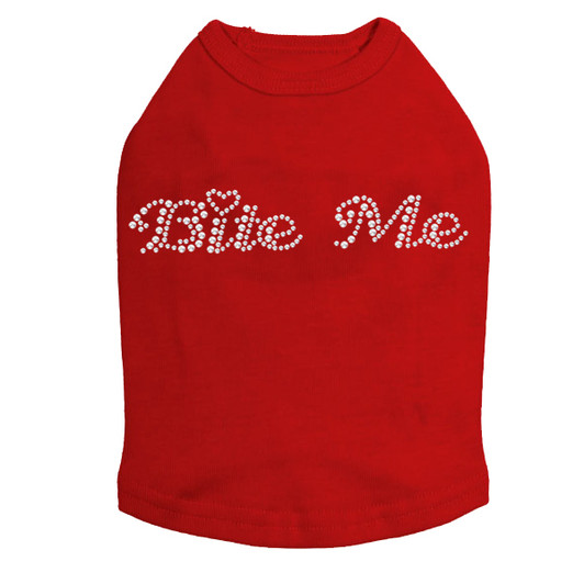 Bite Me rhinestone dog tank for large and small dogs.
