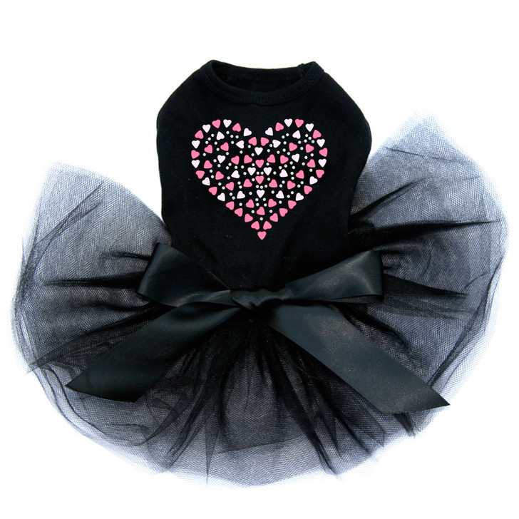 Pink Nailhead Hearts black dog tutu for large and small dogs.