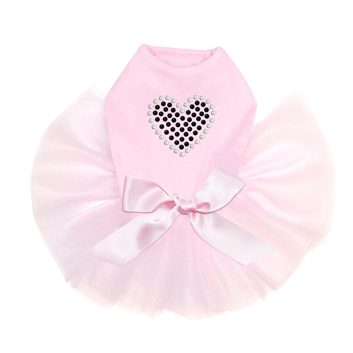 Black Rhinestone Heart pink dog tutu for large and small dogs.