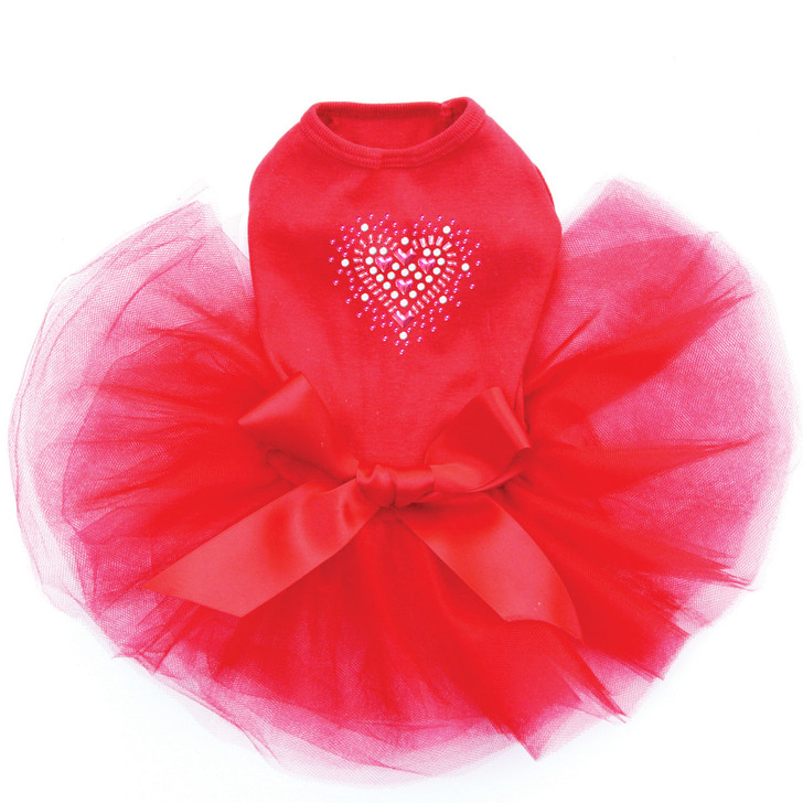 Pink Austrian crystal Heart red dog tutu for large and small dogs.
