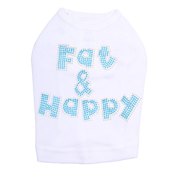 Fat & Happy dog tank for large and small dogs.
6" X 4" design with blue & clear rhinestones.