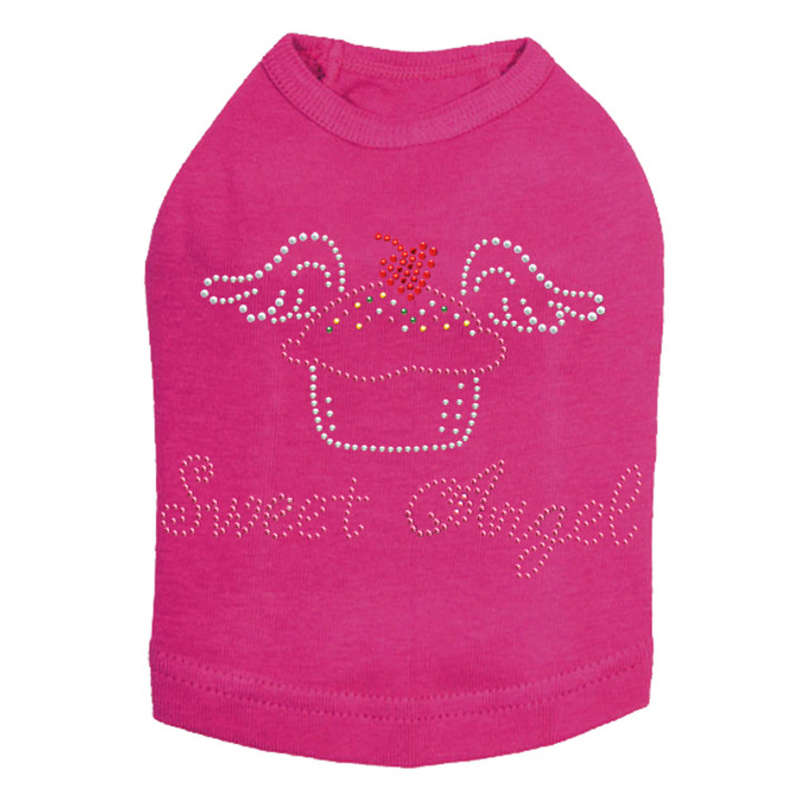 Sweet Angel - Dog Tank - 6" X 4" design with clear, pink, red, Green, & gold rhinestones.