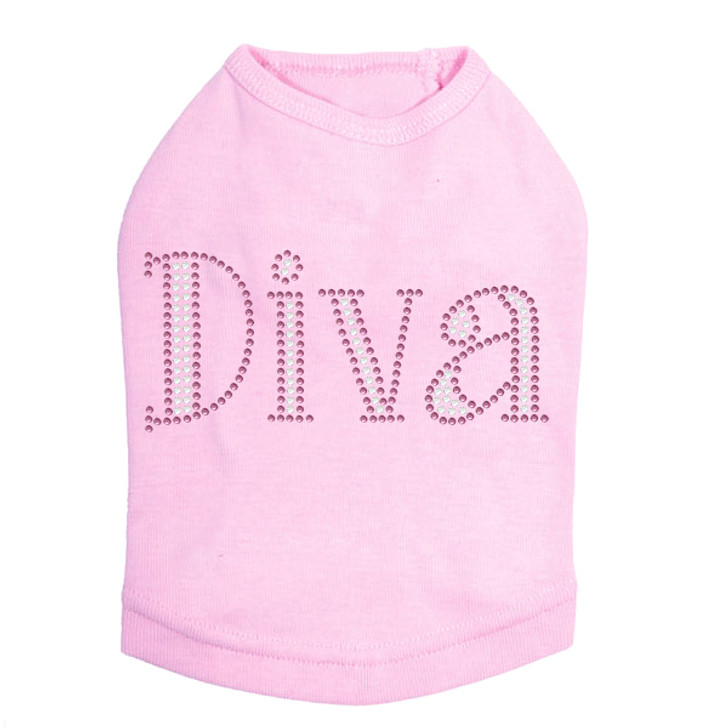 Diva # 4 dog tank for large and small dogs.
4.5" X 2"design with pink & AB iridescent rhinestones.