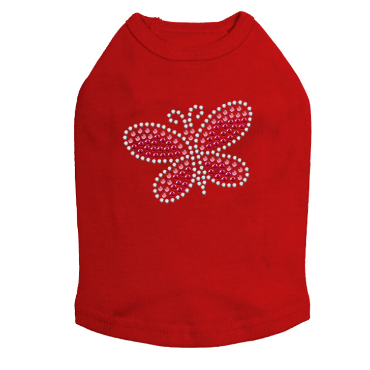 Pink Swarovski Rhinestone & Rhinestud Butterfly dog tank for small and large dogs.