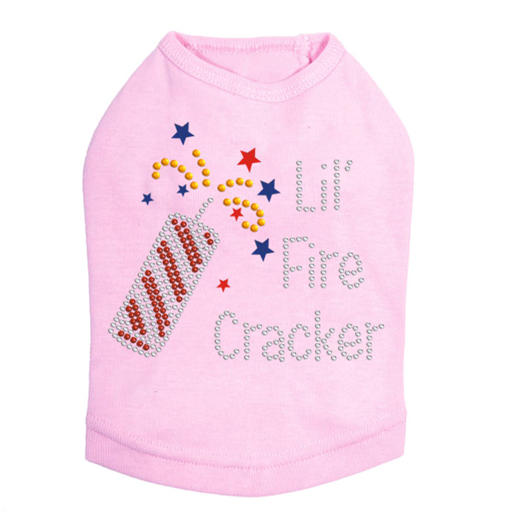 Lil' Firecracker rhinestone dog tank for large and small dogs.