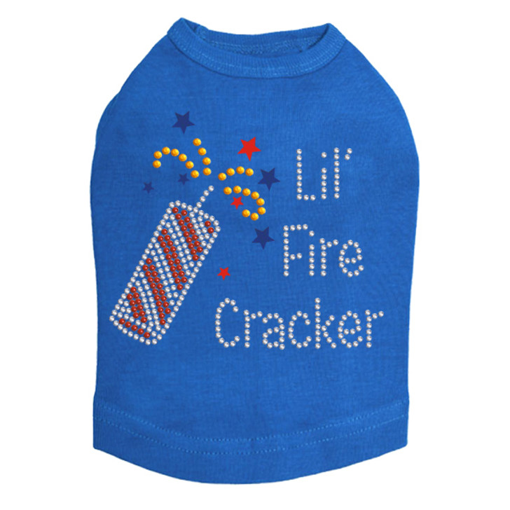 Lil' Firecracker rhinestone dog tank for large and small dogs.