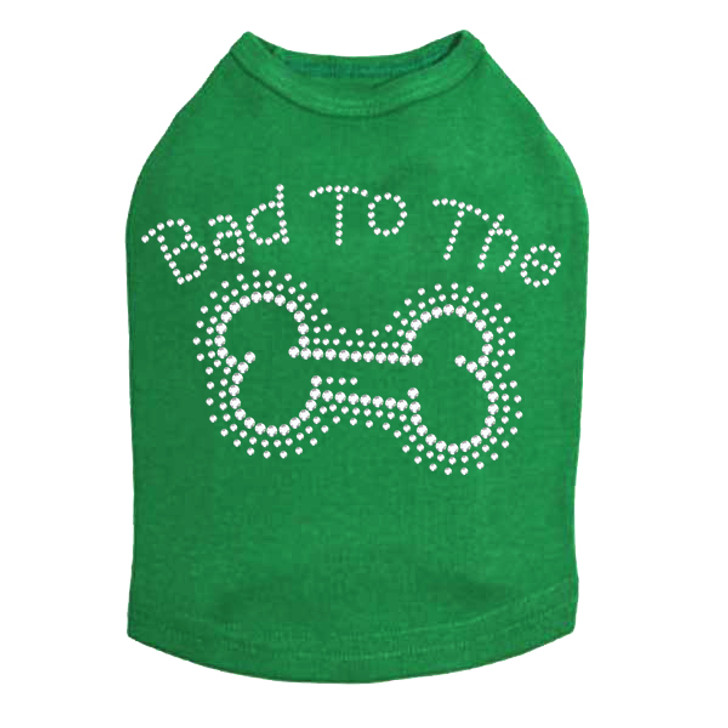 Bad to the Bone dog tank for large and small dogs.
4.75 x 3.25" design with clear rhinestones.