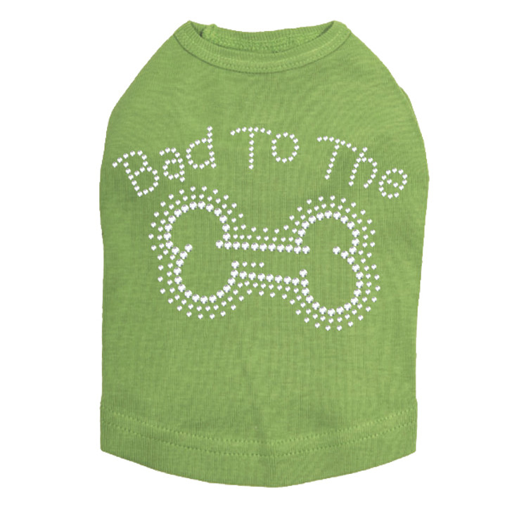 Bad to the Bone dog tank for large and small dogs.
4.75 x 3.25" design with clear rhinestones.