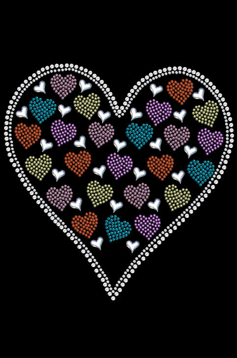 Heart with Multicolor Rhinestud Hearts Adult T-shirt or Tank.