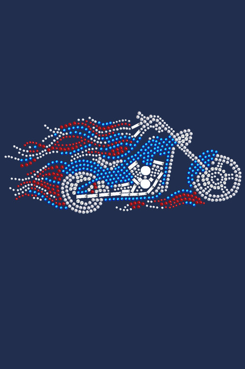Motorcycle - Large Red, White, & Blue with Flames  - Women's T-shirt