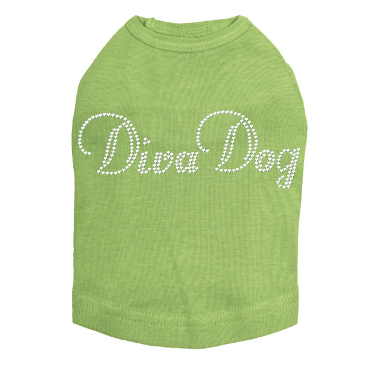 Diva Dog rhinestone dog tank for large and small dogs.
5" X 1.5" design with clear rhinestones.