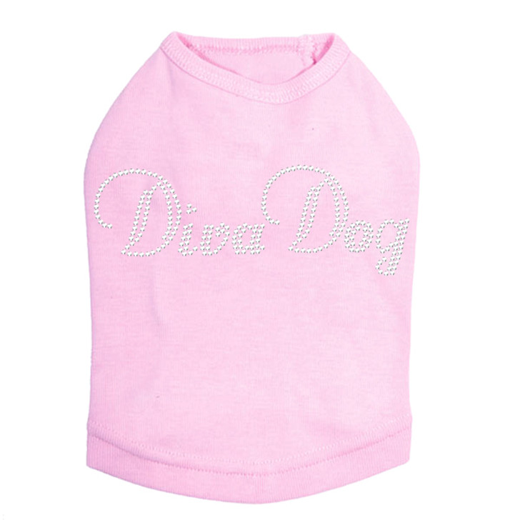 Diva Dog rhinestone dog tank for large and small dogs.
5" X 1.5" design with clear rhinestones.